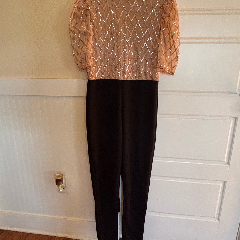 SHEIN Black and Gold Diamond Sequin Jumpsuit